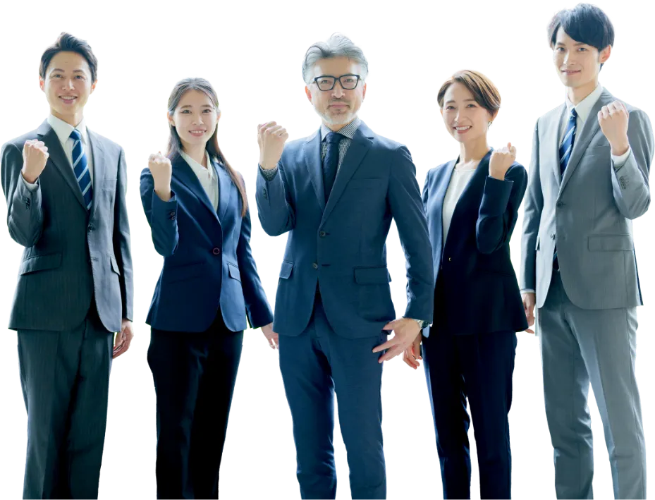 ガッツポーズをしている人たちの画像